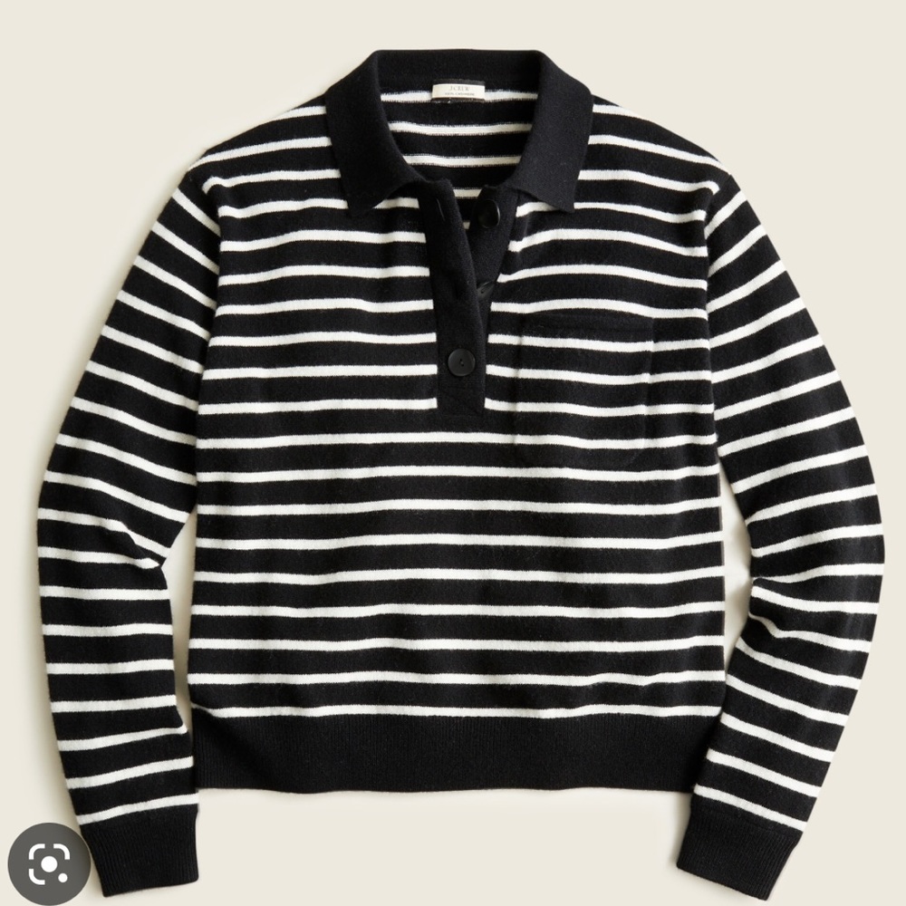 Cashmere collared sweater black and white stripe J Crew